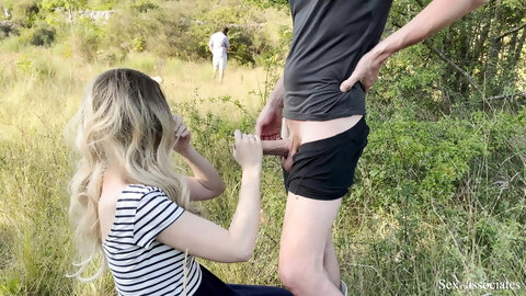 Public dick flash in front of the couple of hikers. She helped me cum while he was on the phone