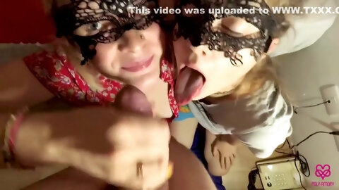 Polyamory Video #183 Amazing Double Blowjob From 2 Teen Girls, Kiss With Cum And